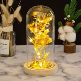 Three gold foil flowers glass cover ornaments creative Christmas Valentine's Day gift roses luminous gifts wholesale