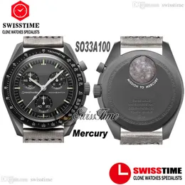 Bioceramic Moonswatch Swiss Quqrtz Chronograph Mens Watch SO33A100 Mission To Mercury Real Black Ceramic Metallic Grey Nylon With 173u