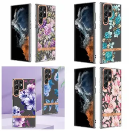 2.0MM Flower Chromed Cases For Samsung A14 5G S23 Ultra Plus A54 A34 Soft IMD TPU Plating Clear Shockproof Fashion Lace Lady Floral Anti Fignerprints Phone Back Cover