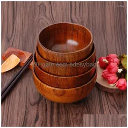 Bowls B0Kb Natural Jujube Wooden Rice Soup Bowl Containter Kitchen Utensil Tableware Drop Delivery Home Garden Dining Bar Dinnerware Dhymj