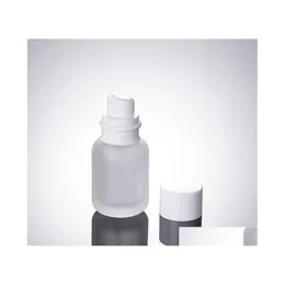 Förpackningsflaskor 50 ml Frost Glass Cosmetic 1.7oz Lotion 50cc Press Bottle White Cap tom SN905 Drop Delivery Office School Business Dhuum