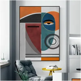 Dipinti Linea del viso astratta Nordic Poster Wall Art Immagini per soggiorno Tela Pittura Modern Home Decor Divano Colorf Geometry Dhrld