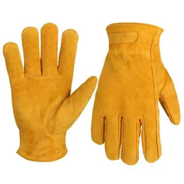Work Gloves Cowhide Leather Men Working Welding Safety Protective Garden Sports MOTO Driver Clothing Mittens