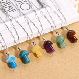 Healing Natural Crystal Pendant Necklace Lovely Mushroom Charm Carnelian Opal Pink Purple Necklace Fashion Women Jewelry 002