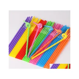 Drinking Straws 100Pcs/Set Wholesale Color St Onetime Art Long Elbow Juice Drink Plastic 100 Sticks Stock Sn1164 Drop Delivery Home Dhw9T