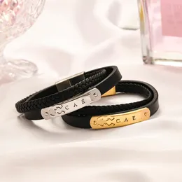 18k guldpl￤terad armband armband lyx varum￤rke designers bokstav l￤der geometriska cirkel mode kvinnor svart rostfritt st￥l armband br￶llop fest smycken gif