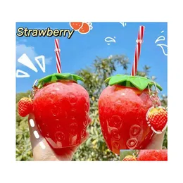 Tassen Stberry St Cup Süßes Mädchen Milchtee Sommer Tragbare Ins Style Plastikwasserflaschen Sts Kawaii Milchflasche Seefrachtinventar Dhubu