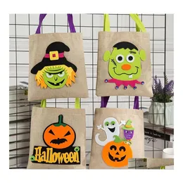 Enrole de presente Halloween Cartoon Trick ou Treat Bag Pumpkin Candy Tote Burlap Reutiliz￡vel Party Decora￧￣o Deliver Drop Home Gar Otfr3