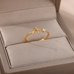 Små initiala brev ringar för kvinnor guld rostfritt stål bokstav finger justerbar a-z ring boho estetiska smycken bijoux femme