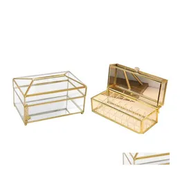 Tissue Boxes Napkins 1 Pcs Cosmetic Storage Box Highend Retro Glass Lipstick European Style Holder L Drop Delivery Home Garden Kit Otj2Z