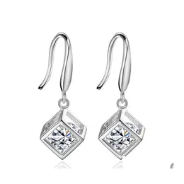 Charm Nehzy 925 Sterling Sier أقراط المجوهرات عالية الجودة الرجعية البسيطة مربع مربع سوبر فلاش Zircon 371 B3 تسليم إسقاط OTJE9