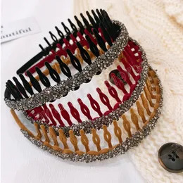 Rhinestone Flocking Bezel Hair Hoops For Ladies Toothed Non-slip Headband Hairband Women Fashion Hair Accessories