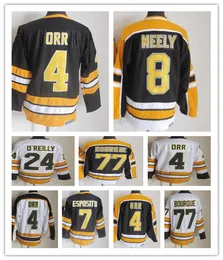 Men Bobby Orr Boston Vintage Hockey Jerseys 7 Phil Esposito 24 Terry O'Reilly 8 Cam Neely 77 Ray Bourque Stitched CCM Retro Uniforms Black White Yellow Alternate