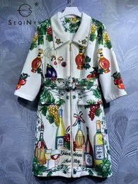 Vestidos casuais seqinyy mini vestido branco spring outono design de moda feminina pista high street vintage sicily flores letra impressão de beading