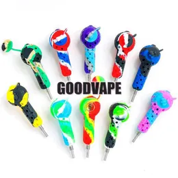 Multi-function Colorful Silicone Pipes Herb Tobacco Glass Filter Bowl Wax Oil Rigs Stash Case Smoking Tip Nails Straw Spoon Cigarette Holder Tube