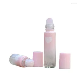 Lagringsflaskor 5 ml 10 ml rosa rull på flaska för eterisk oljetoner Lipgloss Nature Rose Quartz Roller Ball 10st P348