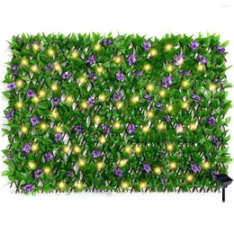 Solar LED Light Expandable Fence With String Stretchable Foliage Privacy Faux Ivy Panel Backdrop