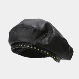 Women Fashion Beret Cap Pu Leather Berets French Artist Warm Beanie Hat Female Ladies All-Match Adjustable Hat Gift