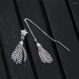 Kolczyki Dangle 925 srebrne kolczyki 82 mm 30 mm kształt gwiazdy Tassel Pure Earline Asymetryczna konstrukcja boho