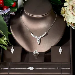 Halsband örhängen set mode vintage kubik zirkon 4st smycken full cz pave kvinnor brud bröllopstillbehör bijoux mariage parure n-845