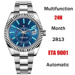 Ведущие роскошные мужчины Business Sapphire Watch 2813 ETA 9001 Автоматический многофункциональный ежемесячный календарь 24H GMT Двойной часовой пояс.