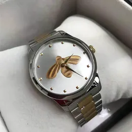 Ультра тонкие моды роскошные наручные часы любители пары стиль классические пчелиные узоры часов 38 -миллиметровый 28 -миллиметровый серебряный чехол мужской дизайнер 327V