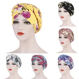 Etniska kläder Floral Print Braid Muslim Cotton Hijab Cap Islamic Head Wear Hat Underscarf Bone Bonnet Turkiska halsdukar headcover