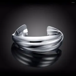 Bangle Shinging 925 Stamp Silver Plated Big Bracelets Bangles Pulseiras De Prata