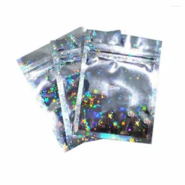 Depolama torbaları 100pcs ışıltılı yıldız alüminyum folyo torbası kahve tozu baharatlar kozmetik dekorasyonlar yeniden kullanılabilir su geçirmez toz geçirmez