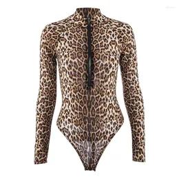 Women's Sleepwear Top Fashion Mesh High Neck One-Piece Sexy Lingerie Swimsuit Leopard Print European And American Women