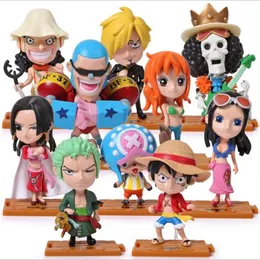 Q wersja anime One Piece Pvc Figurs Action Cute Mini Figur Toys Dolls Model Collection Toy Brinquedos 10 -częściowy zestaw shippin245r