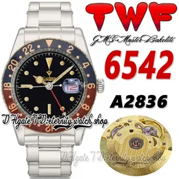 TWF cf6542 Vintage GMT A2836 Automatic Mens Watch 38mm Coke Bezel Black Stick Dial Red Calendar Oystersteel Stainless Steel Bracelet Super Edition eternity Watches