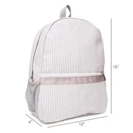 Designer-Gray Seersucker Backpack hele lege plekken Seersucker katoenen stof Zipper Sluiting Kids School Tas Soft Book Backpack DOM02305