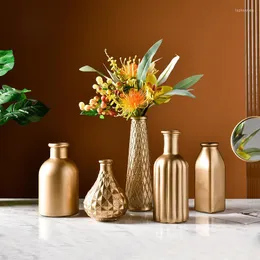 Vaser 48h modern hemdekoration guld glas vas bordsskiva blommor arrangemang container prydnader terrarium för