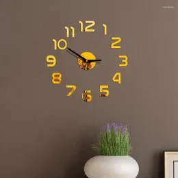 Relógios de parede Quartz de ouro agulha Digital Clock Diy Relógio 3D Adesivos de acrílico Sala de estudo Decoração de escritório em casa Decoração gratuita