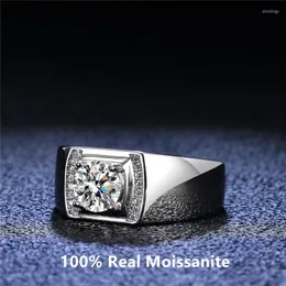 Кластерные кольца 925 Стерлинговое серебро платиновое платиновое покрытие Moissanite 1 Кольцо Высококачественный D Цвет Diamond Gemstone Мужские роскошные украшения
