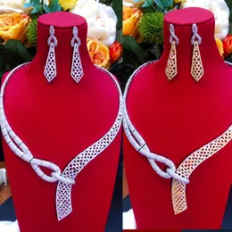 Brincos de colar Conjunto de Missvikki 4pcs Jóias de Declaração Mista de Luxo para Mulheres Casamento Cubic Czcon CZ Africano Dubai