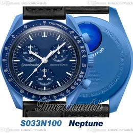 Bioceramic Moonswatch Swiss Quqrtz Chronograph Mens Watch SO33N100 Mission to Neptune 42mm Real Navy Blue Ceramic Black Nylon With2308
