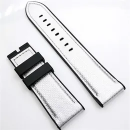 24mm watch lugs size Silver Color Canvas Leather Band 22mm Pin Buckle Lug size Strap for PAM iWatch 128 80mm Length264c