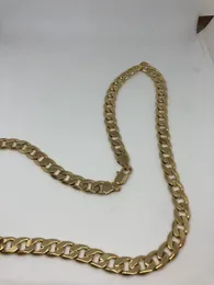 Erkek lüks ince altın katı kaldırım küban kolye bağlantıları zincir 24 inç 10mm