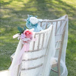 Chaves de cadeira Casamento Decoração de serapilheira Tabel Runner Sash Hessian Flowers Capa Decoração de Rosa Flor