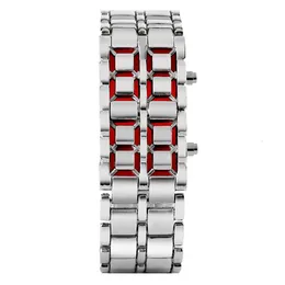 Moda czarna srebrna pełna metalowa cyfrowa lawa zegarek na nadgarstku Mężczyźni Red Blue LED Display Watches Prezenty dla męskiego chłopca sportu Crea274Q