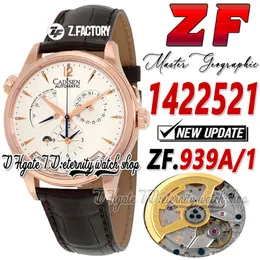 ZF CF1422521 Master Geographic GMT Mens Watch Real Power Reserve A939A/1 Case Rose Gold Case White Dial Brown Leathe