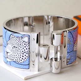 Enamel Clic Bangle For Women Charm Bracelets 36 mm duży rozmiar Snap-Fastener Blue Lopard