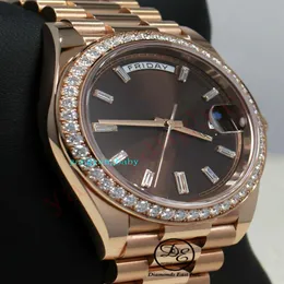 مربع الأصلي ساعة الرئيس 40 مم يوم 228345 RBR 18K Rose Gold Chocolate Baguettes Dial Mechanical Automatic Mens BF Watche339i