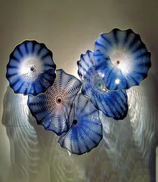 OEM Mond geblazen borosilicaat Blue Lampen Bloemplaat Craft Vrakelijk Amerikaanse stijl Arts Glass Plates Wall Art1182070
