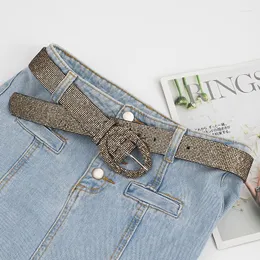 Belts Tidal Style Fashion Ladies Sequin Belt Sunstitch Buckle Vintage Accessory With Jeans Dress Embellished Influencer Waistband