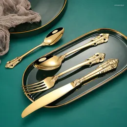 Dinnerware Sets Stainless Steel Knife And Fork Spoon European Retro Relief Court Series Western Steak El Tableware Set