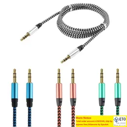 1m Nylon Jack Aux Cable to Audio Cable Male to Male Kabel Gold Plug Car Aux Cord for iphone Samsung xiaomi