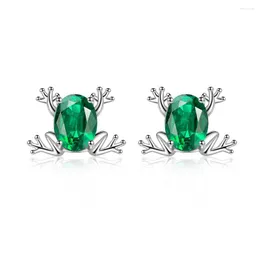 Saplama küpeleri 925-sterling-slover sevimli hayvan kurbağa küpeler-hipoalerjenik yeşil zirkon doğum günü hediyeleri kadınlar için mücevherler genç kızlar